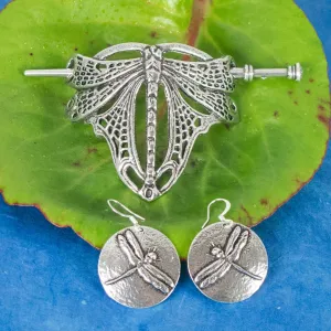 Dragonfly Jewelry Set, Earrings and Hair Stick