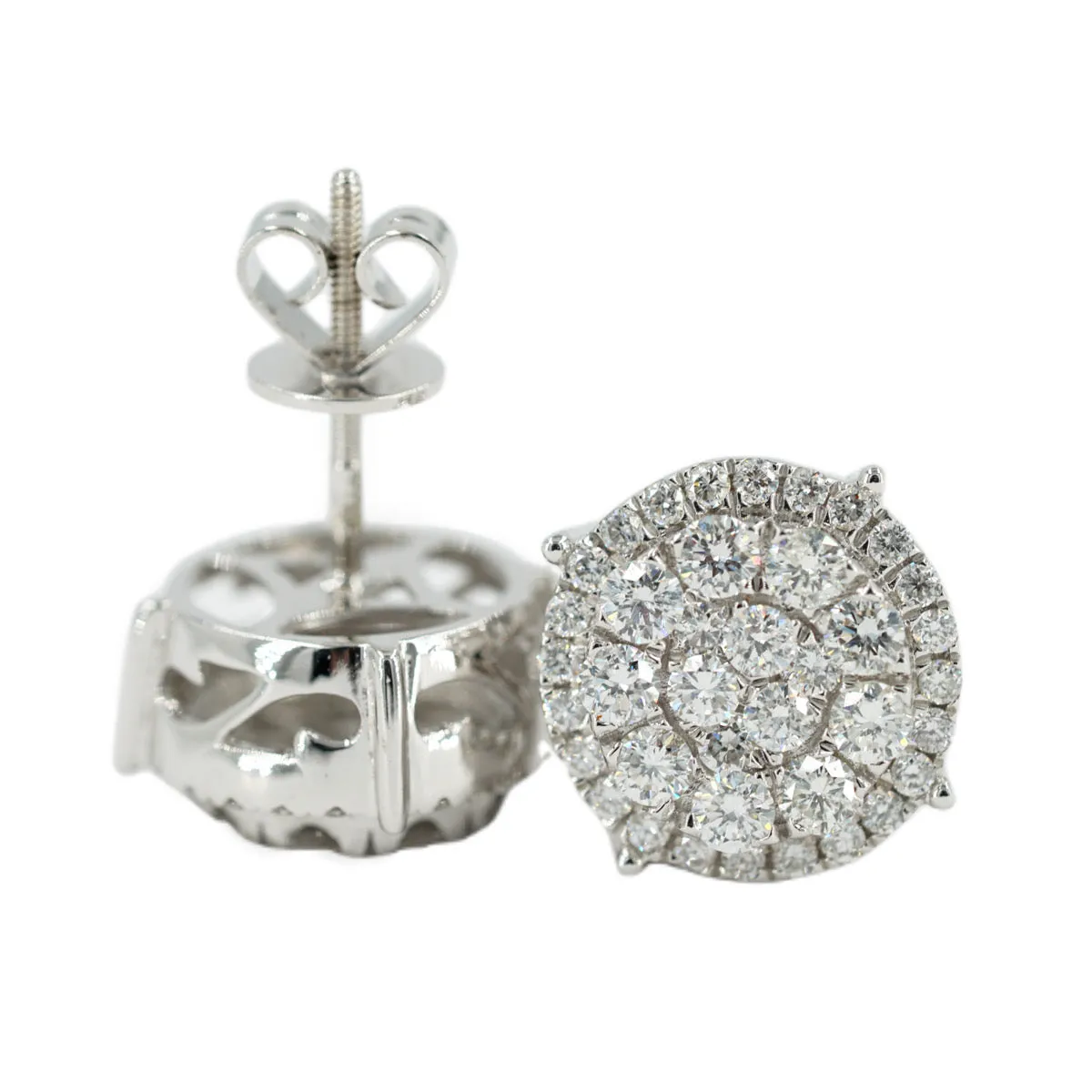 1.00CTW DIAMOND ROUND CLUSTER EARRINGS WITH HALO