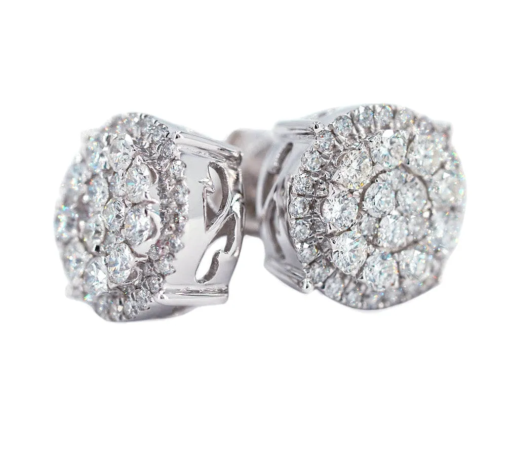 1.00CTW DIAMOND ROUND CLUSTER EARRINGS WITH HALO