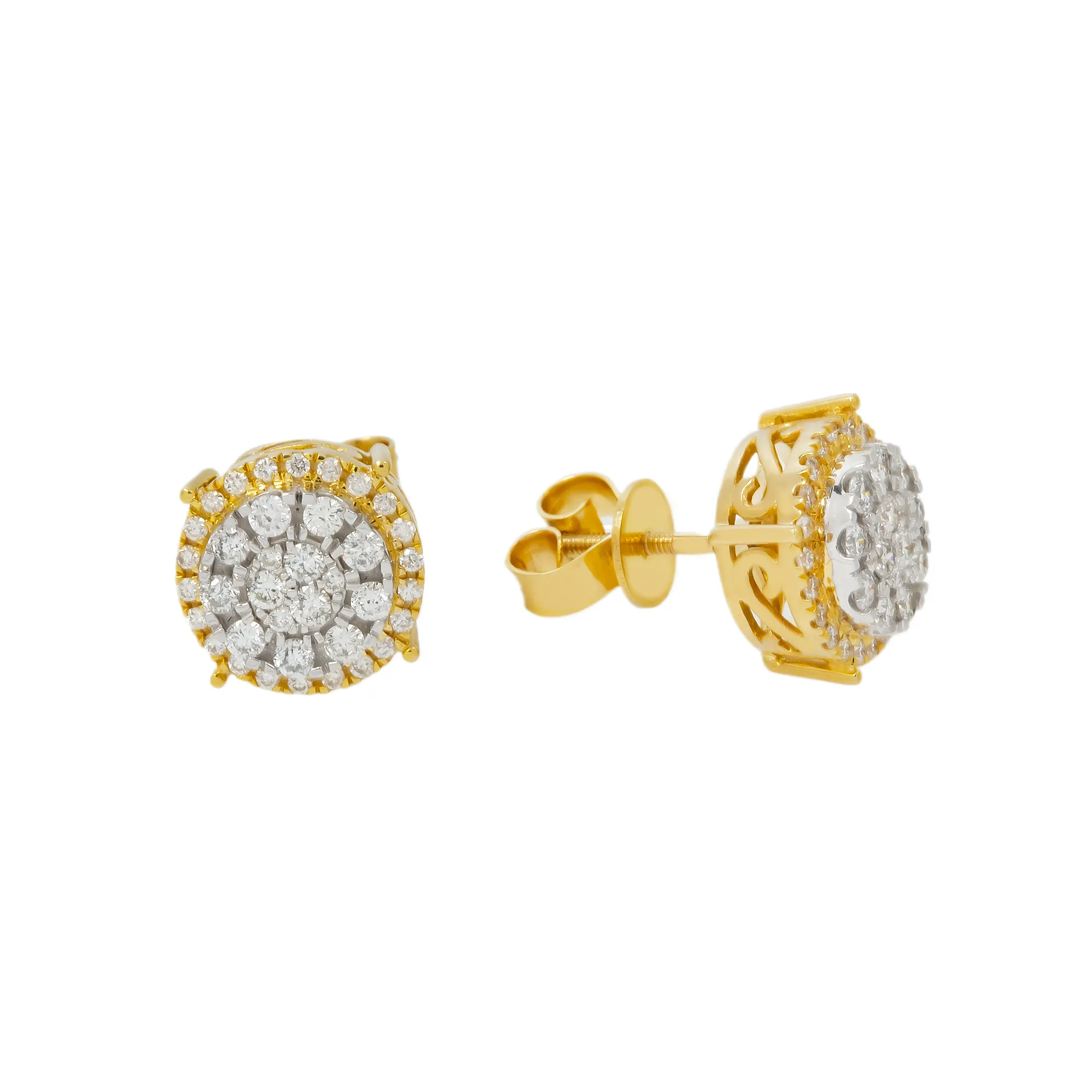 10K GOLD ROUND DIAMOND CLUSTER CIRCLE SHAPE EARRINGS 0.70 CTW