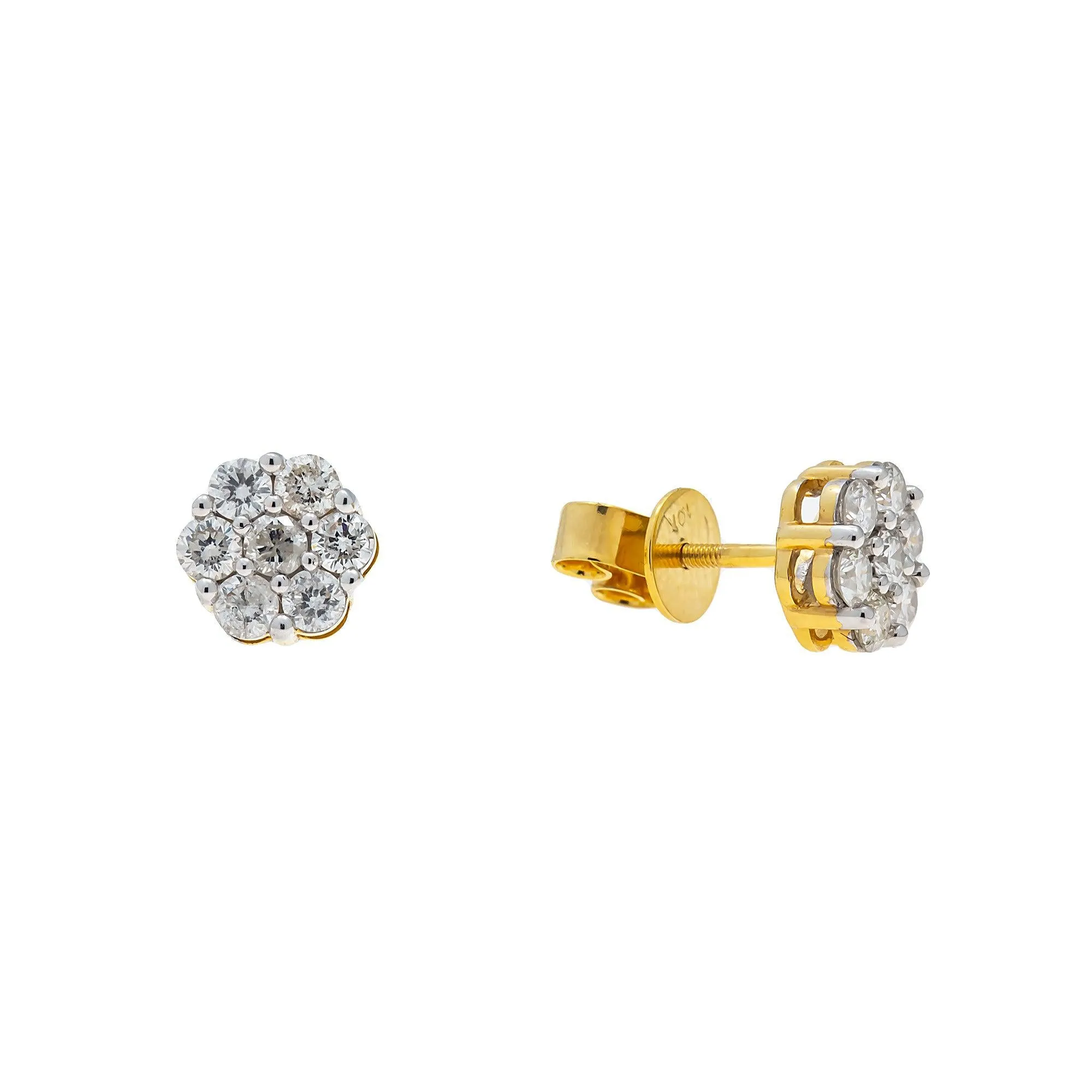 10K GOLD ROUND DIAMOND CLUSTER EARRINGS 0.90 CTW