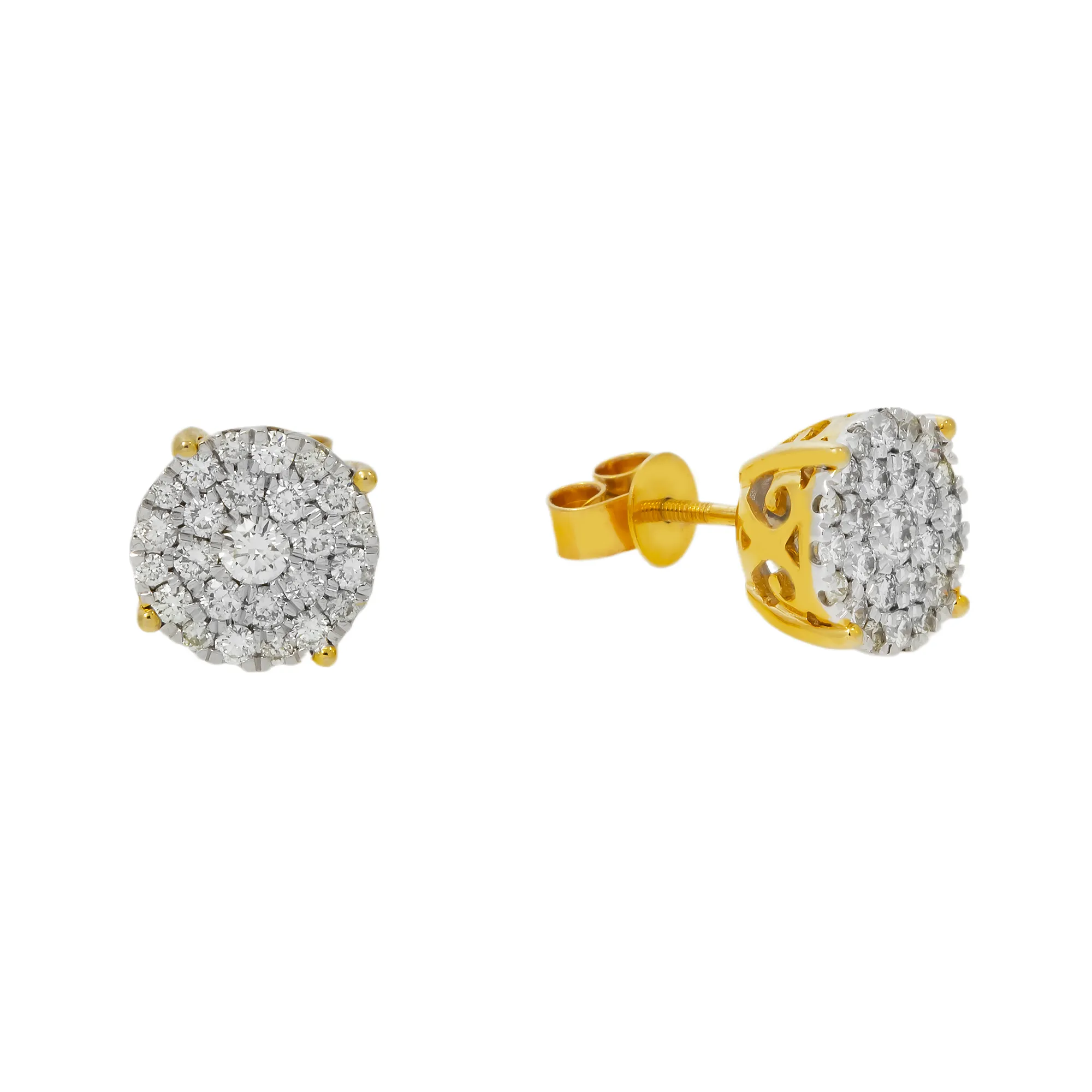 10K GOLD ROUND DIAMOND CLUSTER EARRINGS 1.07 CTW