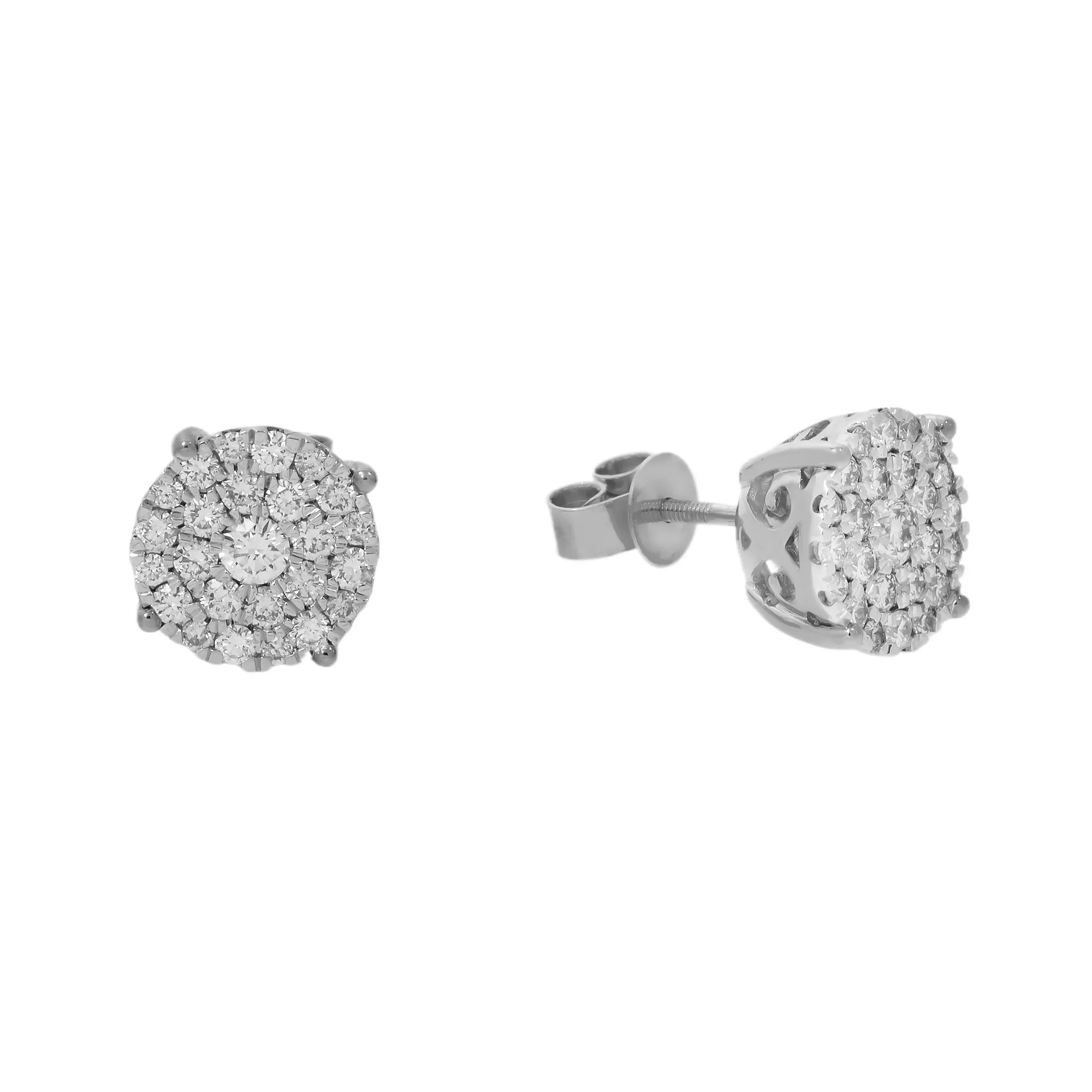 10K GOLD ROUND DIAMOND CLUSTER EARRINGS 1.07 CTW