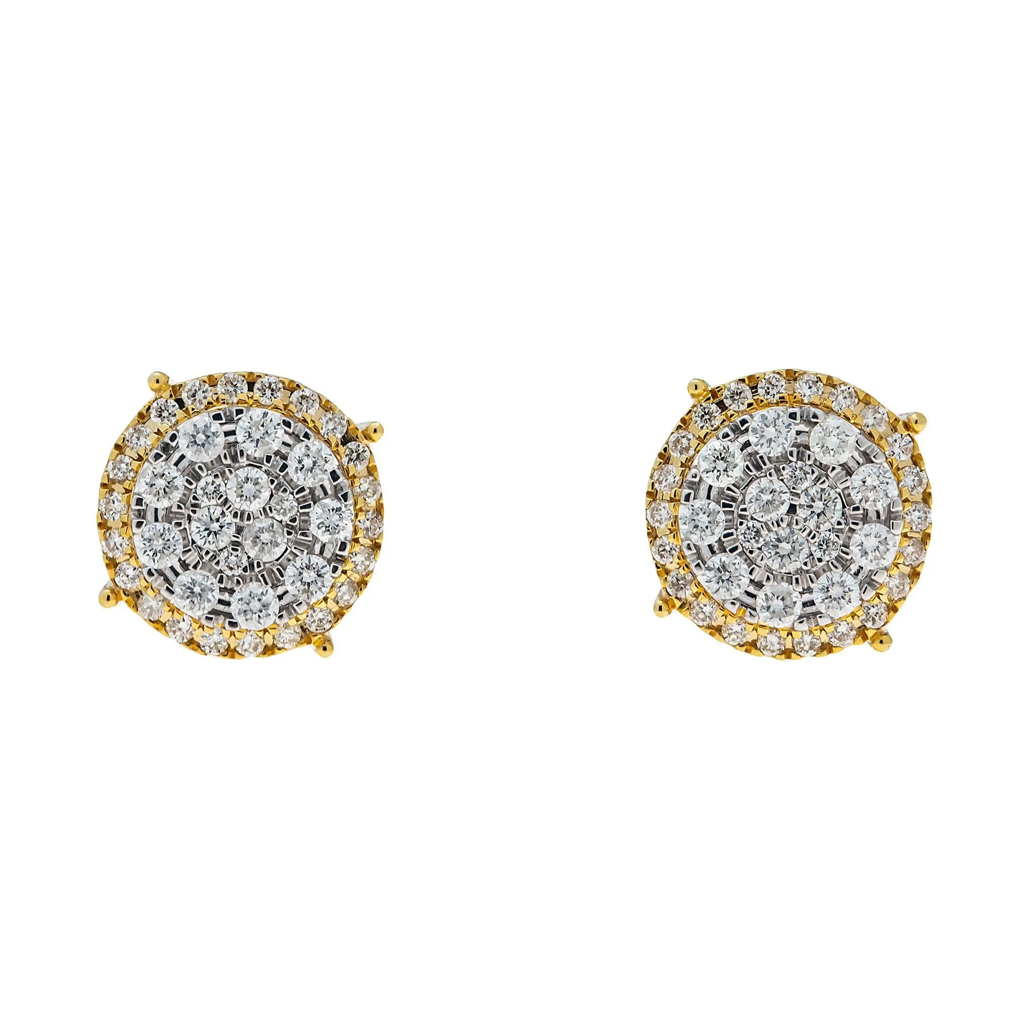 10K GOLD ROUND DIAMOND CLUSTER EARRINGS 1.19 CTW