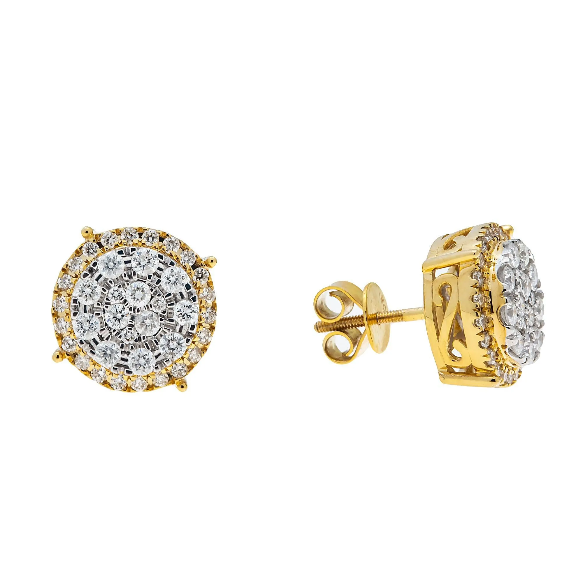 10K GOLD ROUND DIAMOND CLUSTER EARRINGS 1.19 CTW