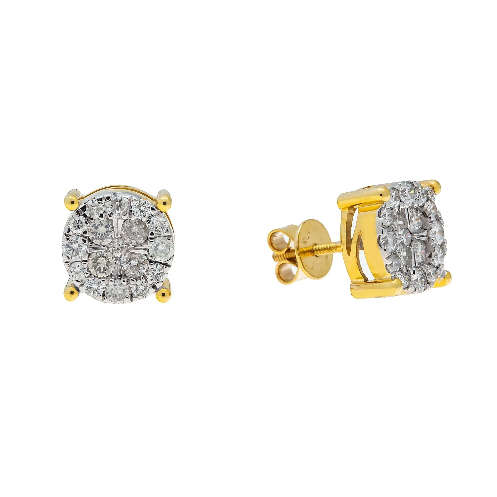 10K GOLD ROUND DIAMOND CLUSTER EARRINGS 1.22 CTW