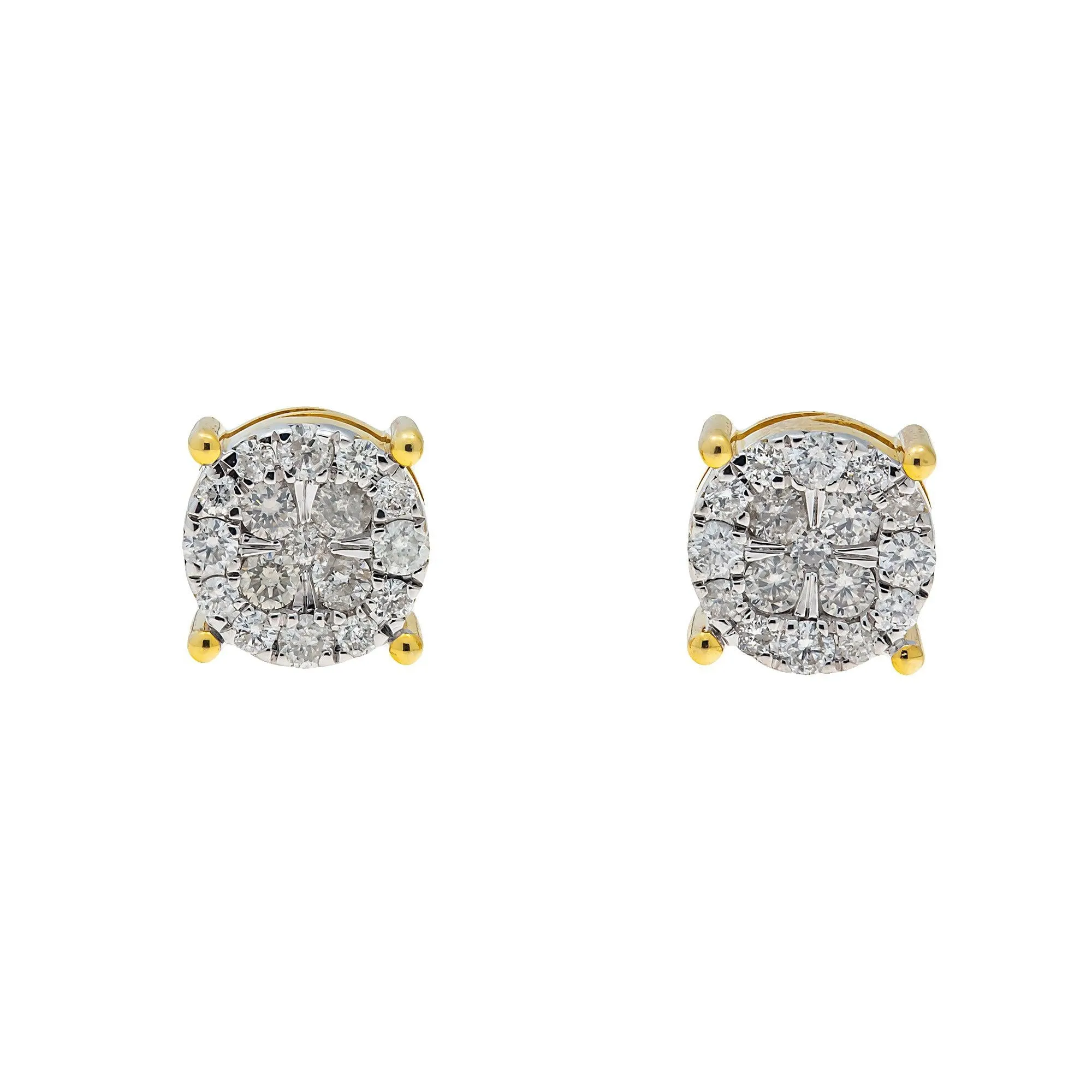 10K GOLD ROUND DIAMOND CLUSTER EARRINGS 1.22 CTW