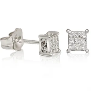 1/10 CTW Diamond Cluster Stud Earrings in 14KT White Gold