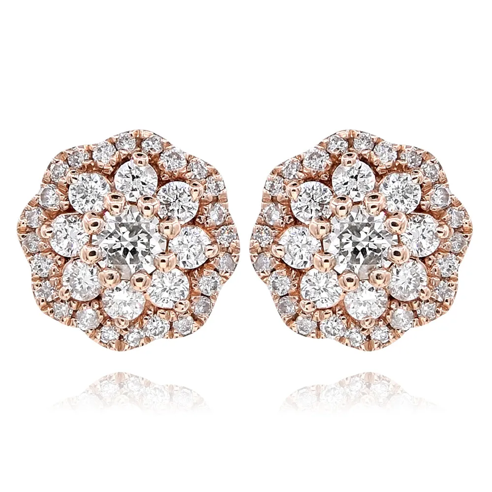 14k Rose Gold Diamond Cluster Earrings 0.52ctw