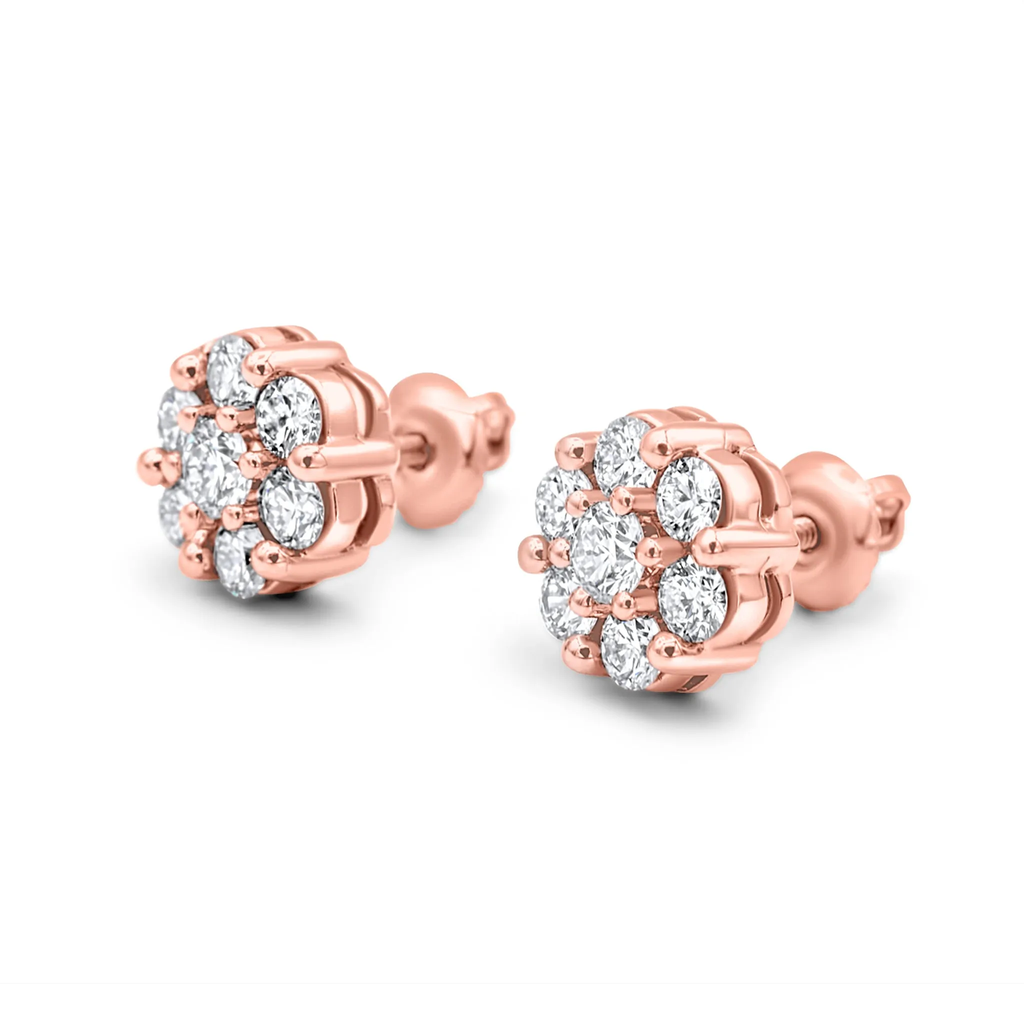 14k Rose Gold Diamond Cluster Earrings 1.45ctw