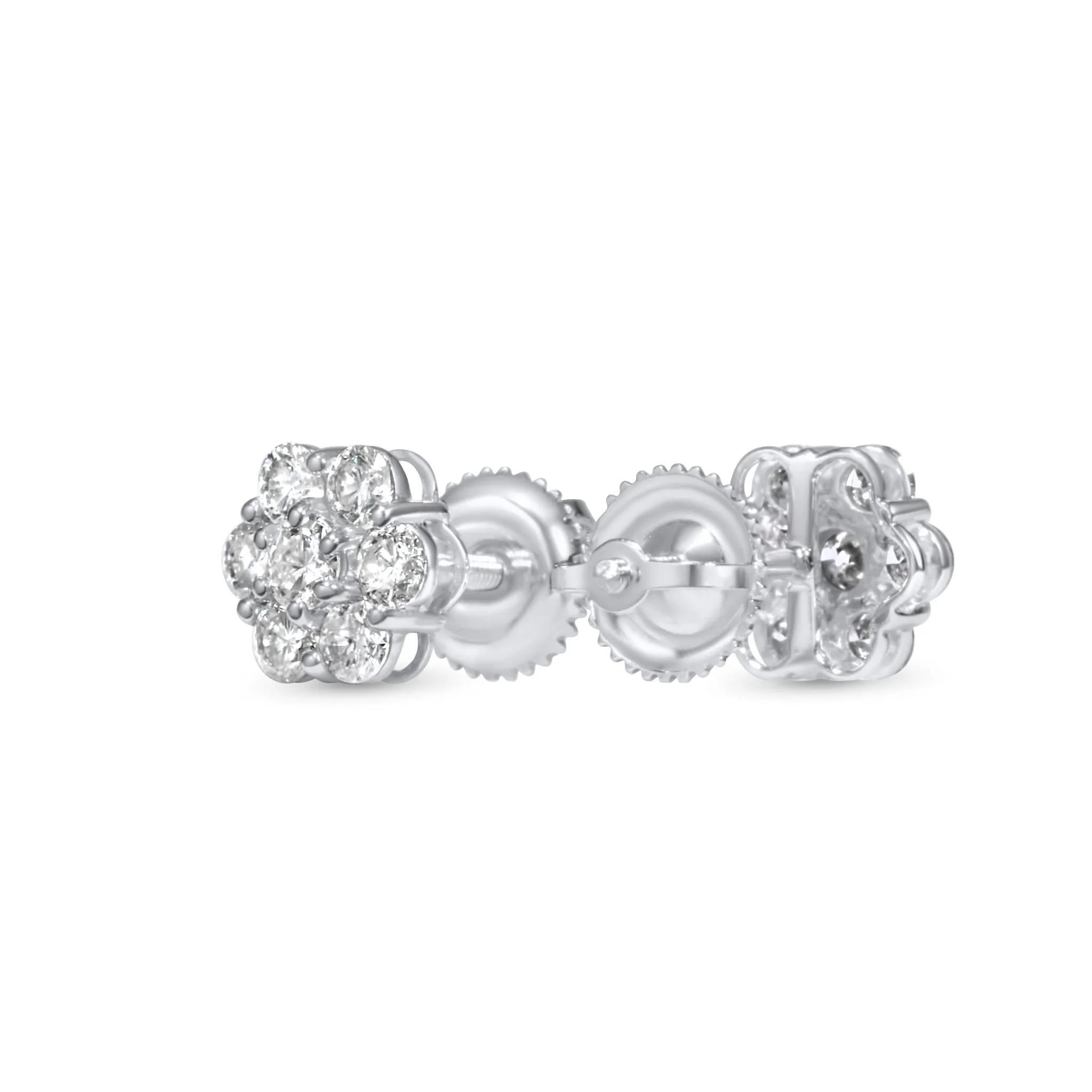 14K White Gold Cluster Earrings 0.92 ctw