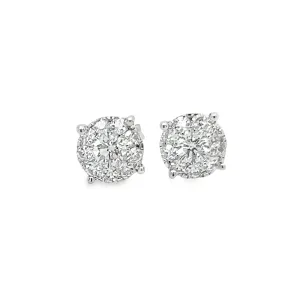 14K White Gold Diamond Cluster Earrings - .78ctw