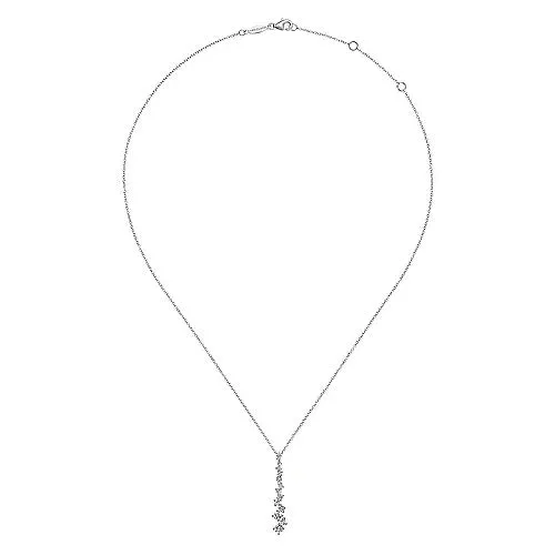 14K White Gold Linear Diamond Cluster Pendant Necklace