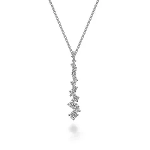 14K White Gold Linear Diamond Cluster Pendant Necklace