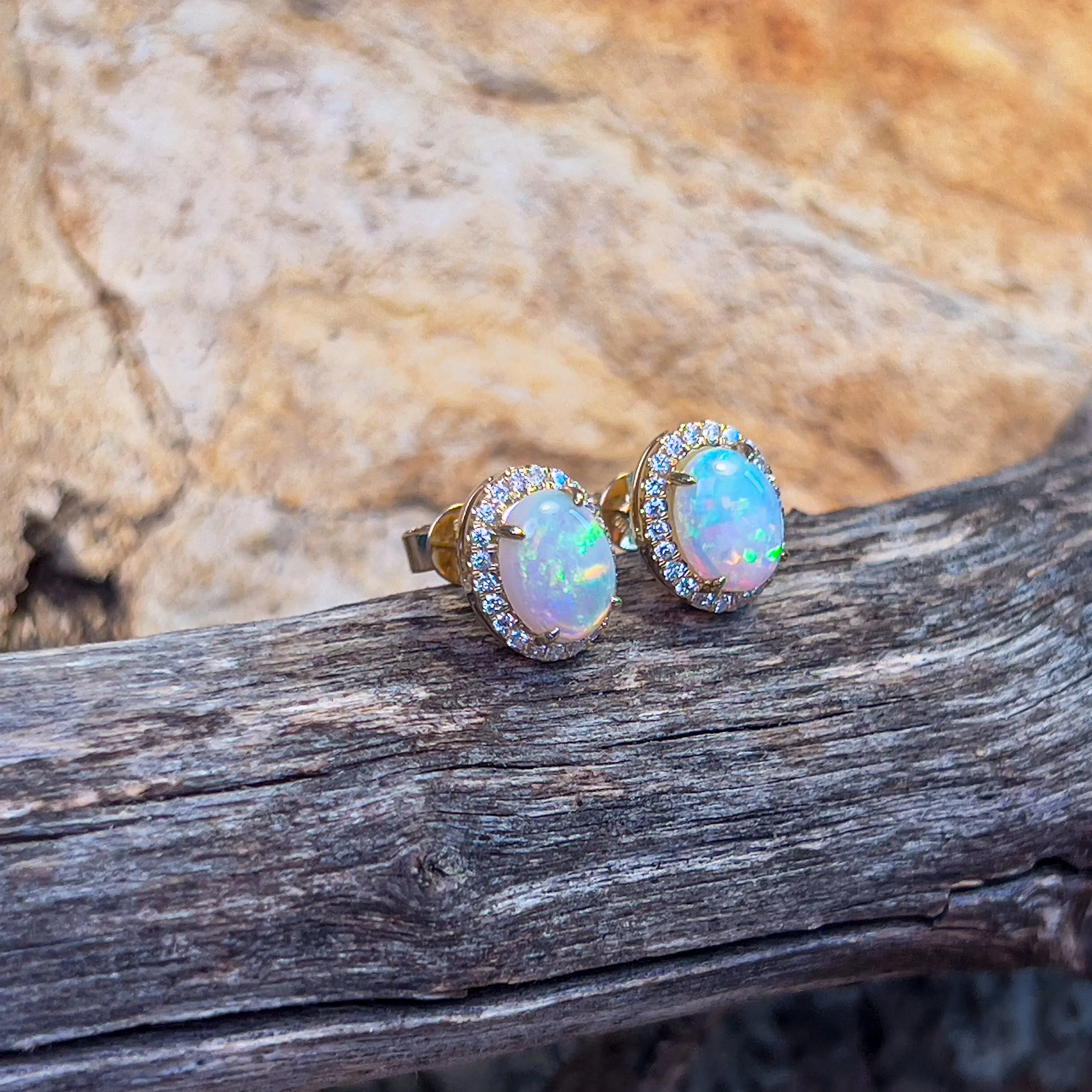 14kt Yellow Gold Light Opal cluster earrings