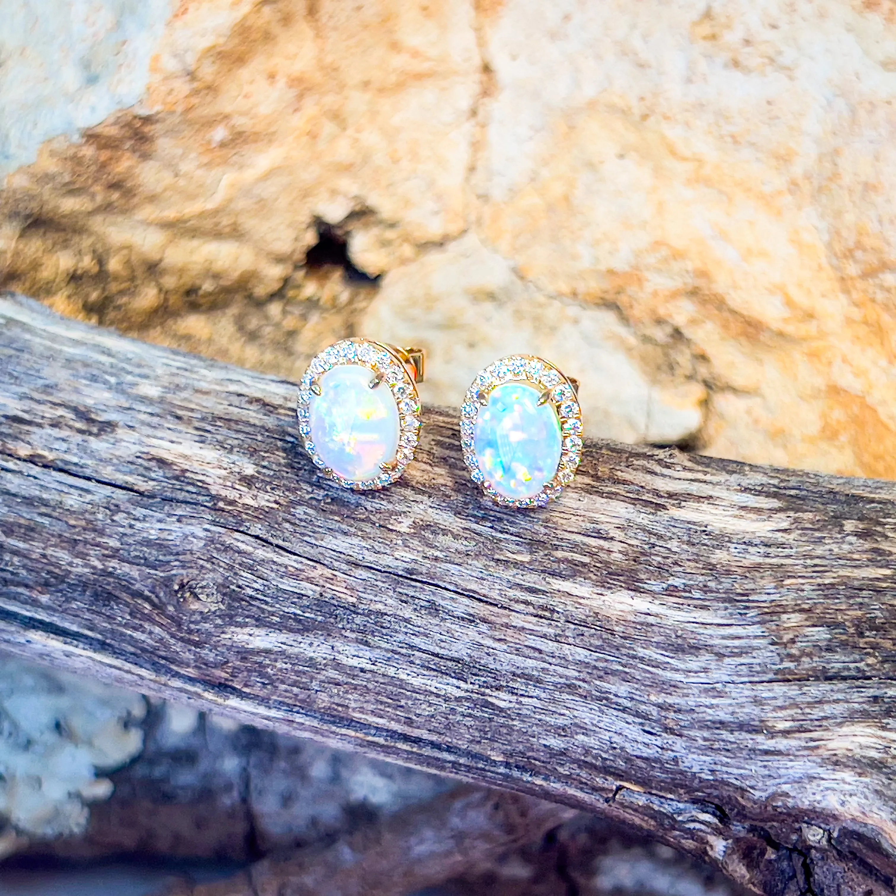 14kt Yellow Gold Light Opal cluster earrings