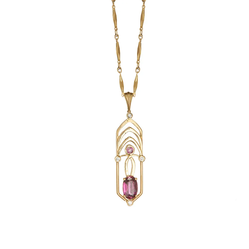 18 Karat Yellow Gold Art Deco Ruby Pendant