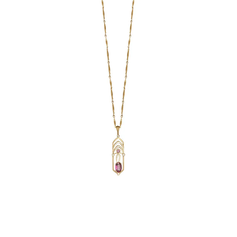 18 Karat Yellow Gold Art Deco Ruby Pendant