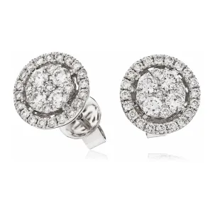 18ct White Gold 0.70ct Diamond Cluster Halo Stud Earrings