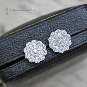 18ct White Gold Diamond 1.00ct Cluster Earrings