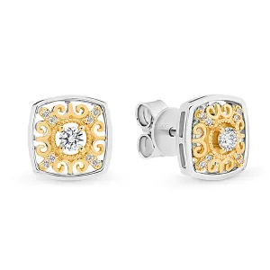 18K Gold Stud/Pave & Claw Set Diamond Filigree Cluster Earrings