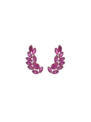 3.30ct Ruby 18K Gold Cluster Climber Earrings