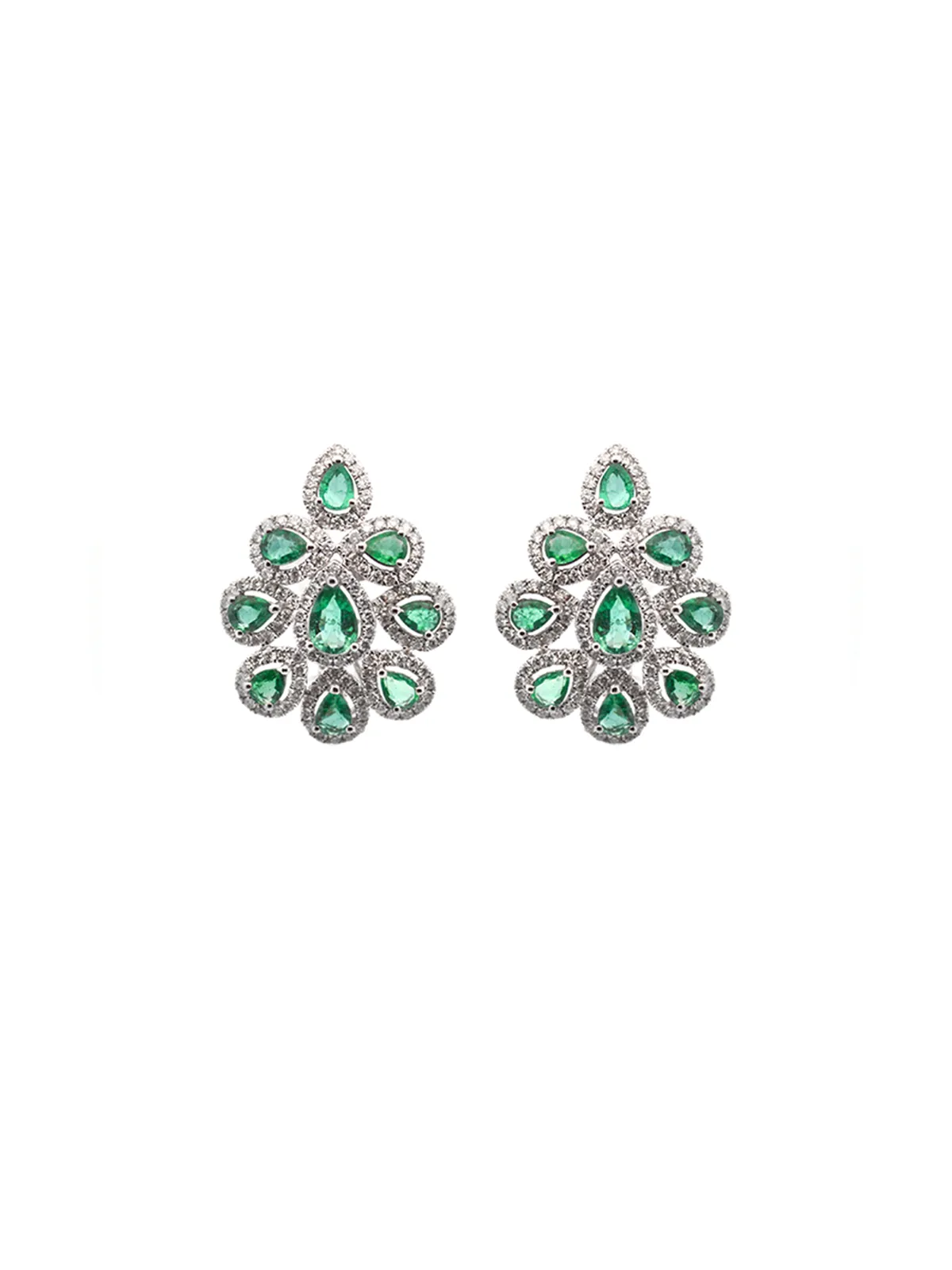 3.90ct Diamond Emerald 18K Gold Pear Cluster Earrings