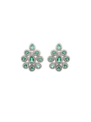 3.90ct Diamond Emerald 18K Gold Pear Cluster Earrings