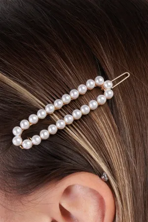 3pcs Gold & Pearl Long Oval Barrette Hair Clips