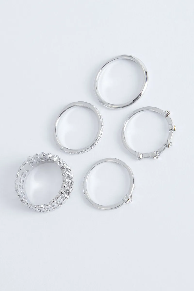 5 pack Silver Rings - Lianna