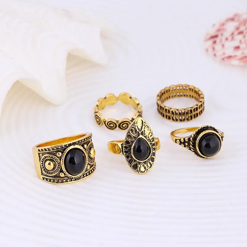 5 PCS Antique Alloy Turkish Vintage Ring for Women