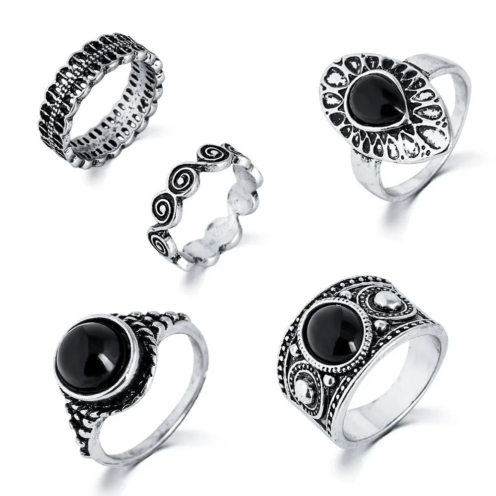 5 PCS Antique Alloy Turkish Vintage Ring for Women