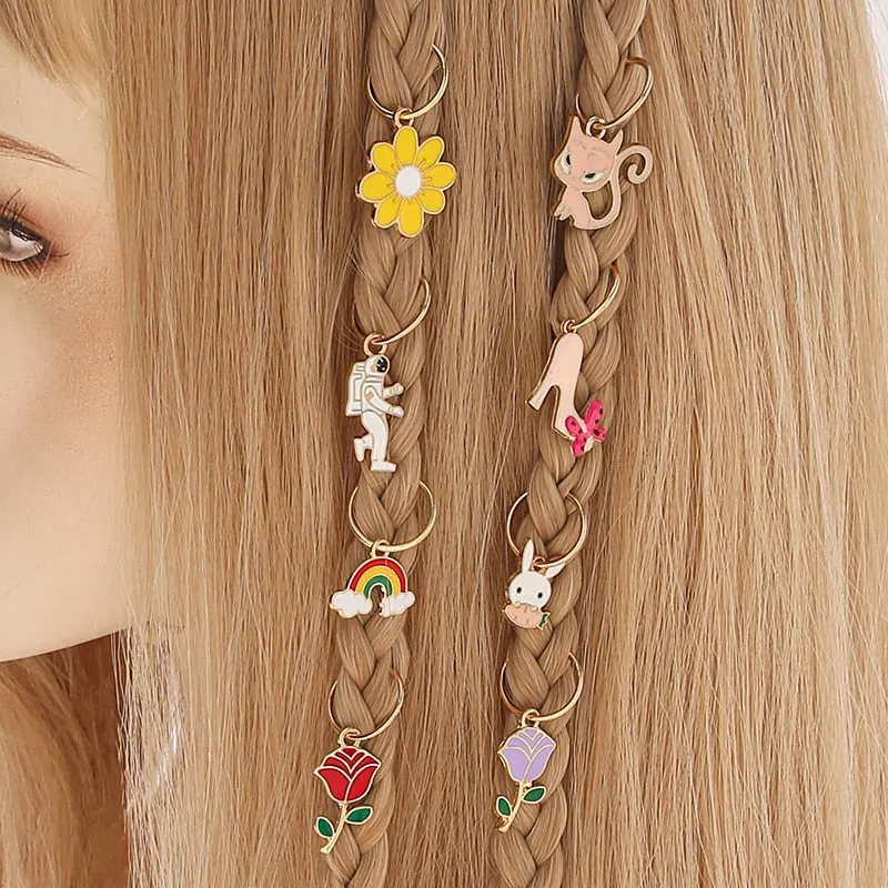 8 pcs/ Gold Pendant Hair Rings  Decorative Bead Braid Hair