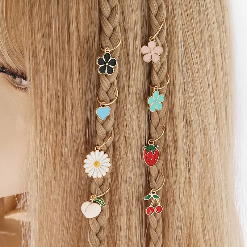 8 pcs/ Gold Pendant Hair Rings  Decorative Bead Braid Hair