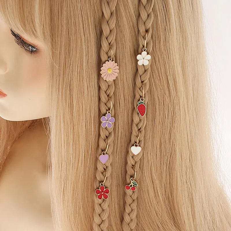 8 pcs/ Gold Pendant Hair Rings  Decorative Bead Braid Hair