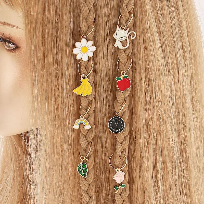 8 pcs/ Gold Pendant Hair Rings  Decorative Bead Braid Hair