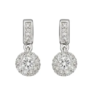 9ct White Gold Diamond Cluster Drop Earrings GE2398