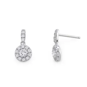 9ct White Gold Round Diamond Halo Cluster Drop Earrings