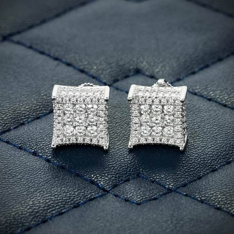 9MM Moissanite Square Cluster Earrings 14K Gold