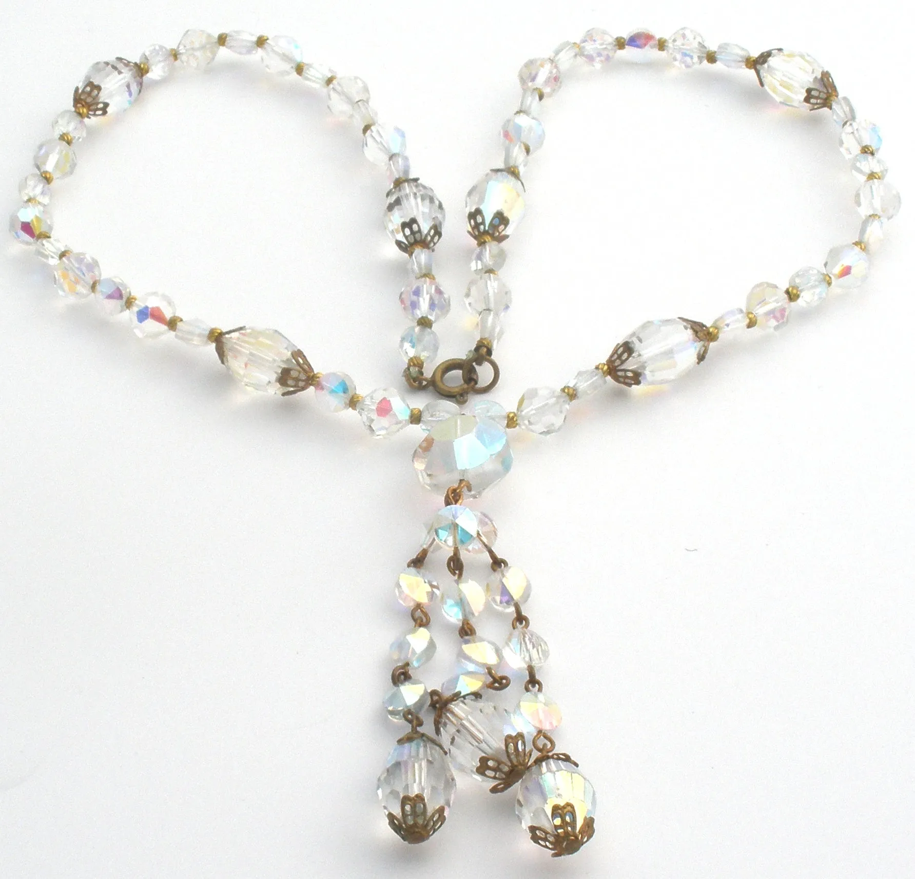 AB Crystal Bead Tassel Necklace Vintage