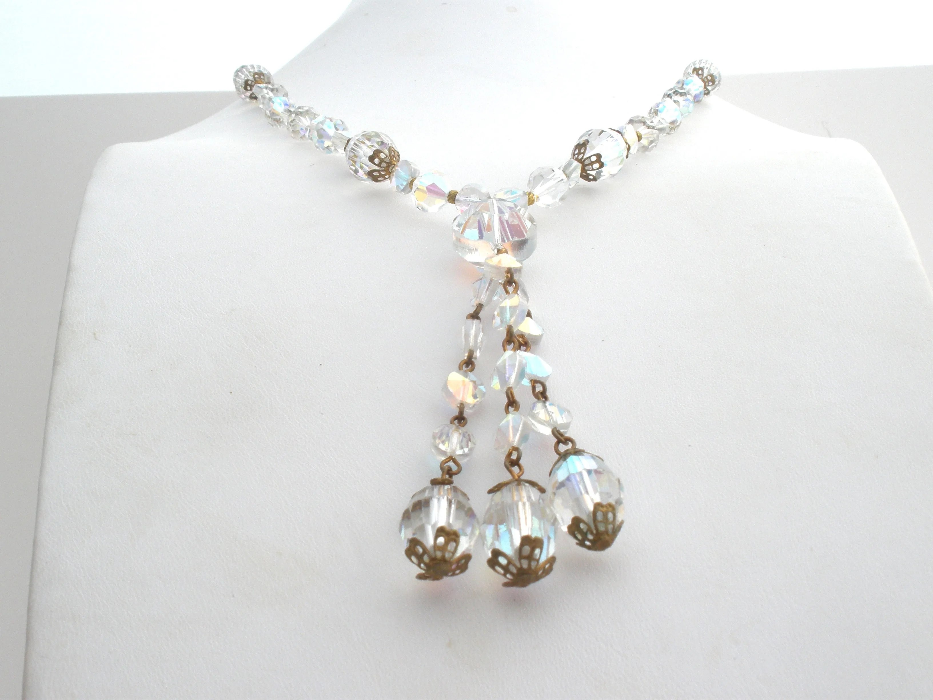 AB Crystal Bead Tassel Necklace Vintage