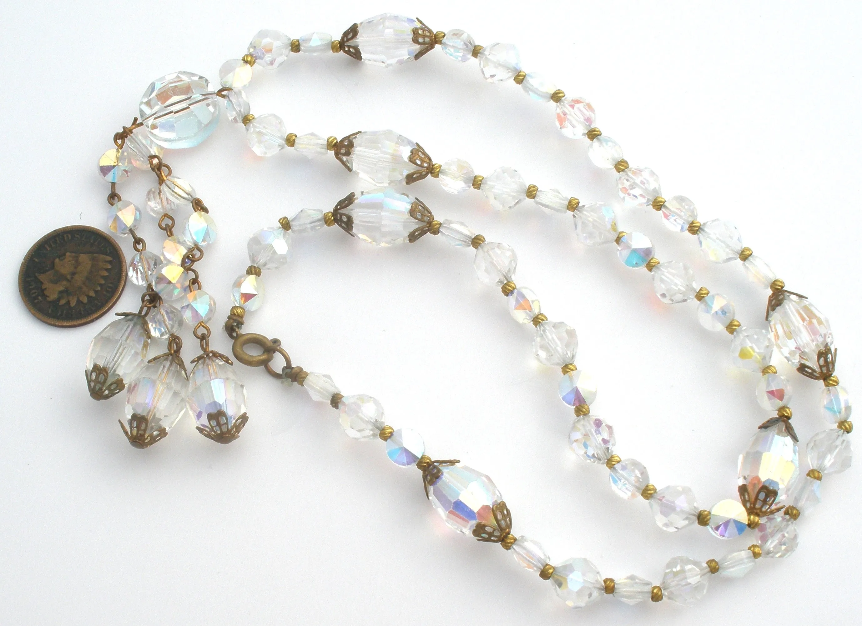 AB Crystal Bead Tassel Necklace Vintage