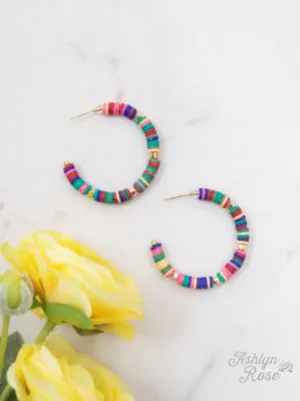 All Summer Long Beaded Hoop Earrings, Rainbow Mix