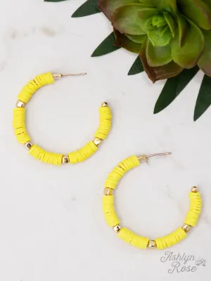 All Summer Long Beaded Hoop Earrings, Sunny Yellow