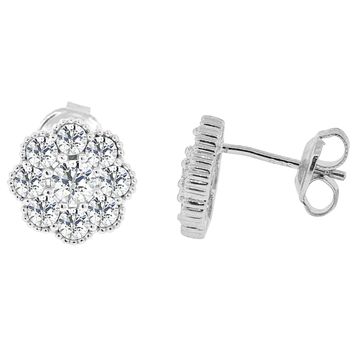 Alyssa 18k White Gold Plated Sterling Silver Flower Stud Earrings with Crystals