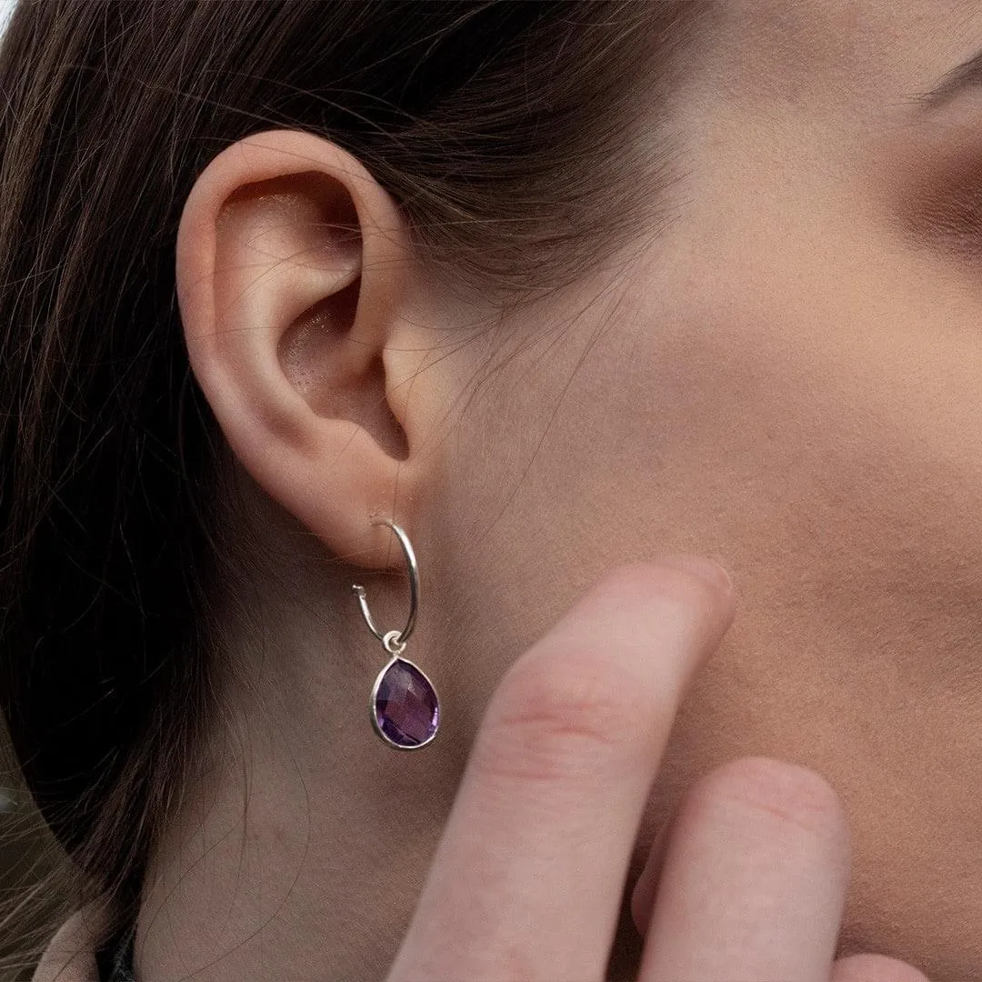 Amethyst Hoop Earrings | Silver | February Birthstone