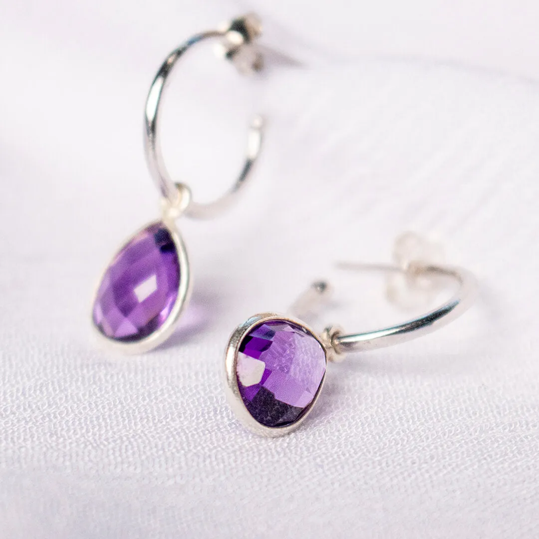 Amethyst Hoop Earrings | Silver | February Birthstone