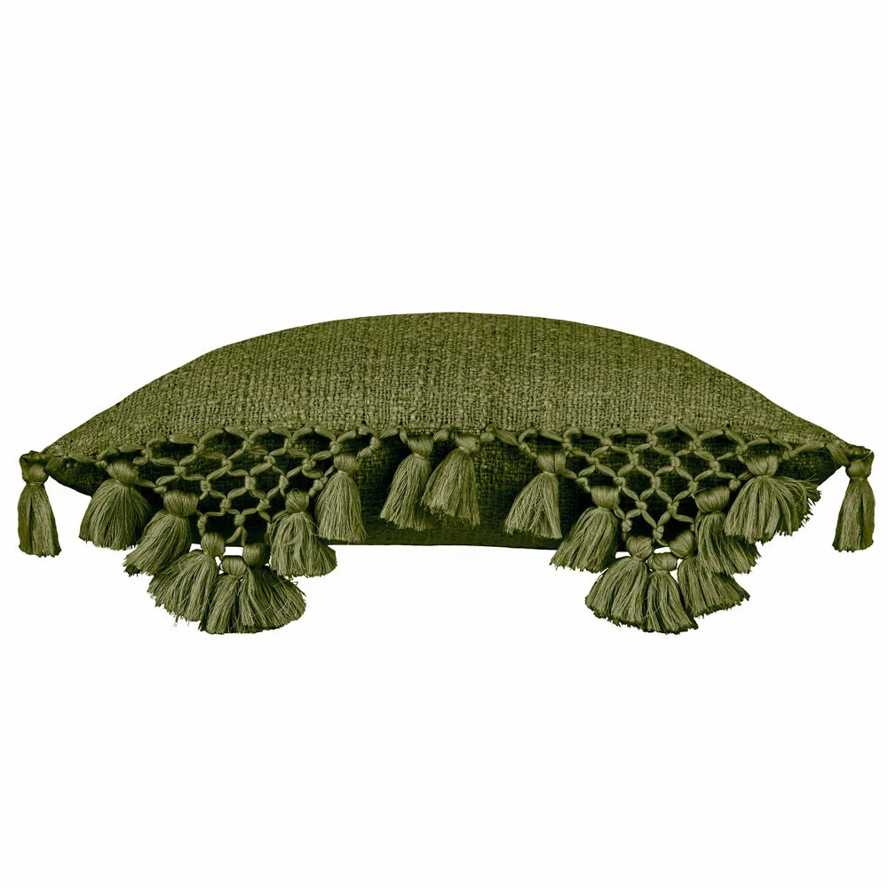 Anko Macrame Tassel Trim Cushion Khaki