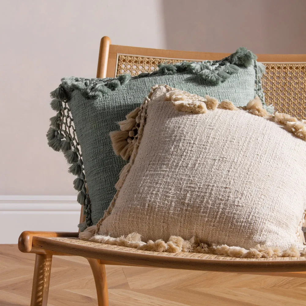 Anko Macrame Tassel Trim Cushion Oatmeal