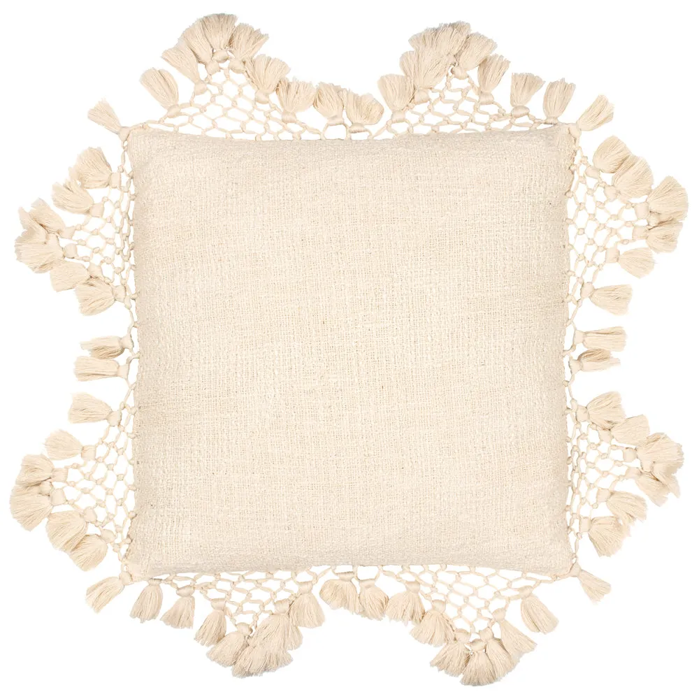 Anko Macrame Tassel Trim Cushion Oatmeal